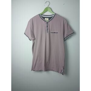 Scott James London Large Henley Short Sleeve Shirt Men's Plum Top Causal Career